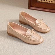 LEYA Korean Ribbon Casual Leather Loafer Close Shoes A8816 Footwear Girl Women Walking Shoes