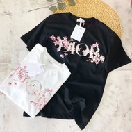 NEW_DIOR New Spring And Summer 2024 Cherry Blossom Cotton Short-sleeved Ins Women's T-shirt Trendy Brand Loose High-end Half-sleeved Casual Fashion Style