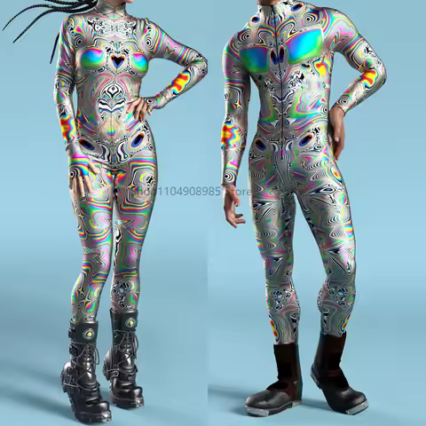 Universe Glitch Costume Cosplay Skull Steampunk Costume Elastic Bodysuits Cyberpunk Mechanical Armor