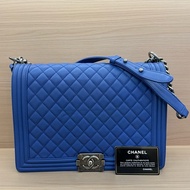 NO:C73 Chanel  LEBOY 藍銀 羊皮大號2013年 17開 單肩斜挎鏈條包 有卡有塵袋 無盒子 尺寸底長30*高22*寬8*