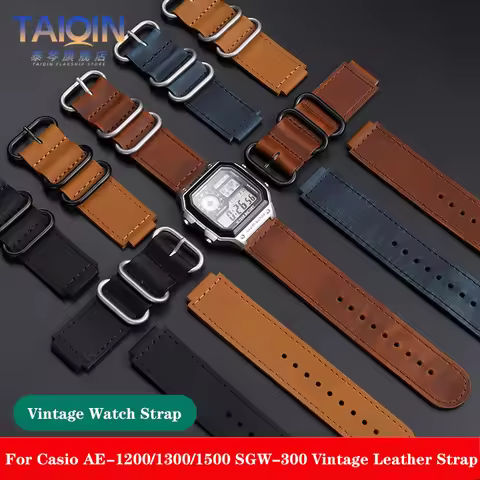 High Quality Vintage Leather Watch Strap for Casio 3299 AE-1200 AE-1300 AE-1500 SGW-300/400 w218h Wa