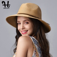 หมวกหน้าร้อน FURTALK สำหรับผู้หญิงหมวกชายหาดสานปานามาหมวกกันแดดหมวกปีก Fedora สำหรับฤดูร้อนหมวกกันยูวีชายหาดผู้หญิง