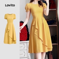 Casual Dress Double Layer Pleated Spring/summer Yellow Dress for Women L142ED603