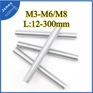 White Galvanized Full Threaded Rod M3/M4/M5/M6/M8 L: 12-300mm Stud Rod Screw Bar Stud Bolt  (yctx-XD