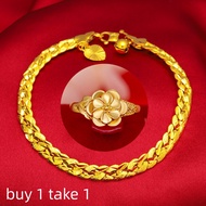 【Buy 1 Take 1】Chan Wah Malaysia Jewellery 916 Pure Gold Bracelet Men Bracelet for Women  Viral Murah Rantai Tangan Lelaki Emas Bangkok Cop 916  Rings for Women/ Flowers Adjustable Cincin Perempuan Gold Ring 916 Original Kpop Merch Cincin Suasa Wanita