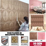 ROSE FLOWER 3D WALLPAPER PATTERN [35CM X 35CM] /DIY/ 3D FOAM XPE WALLPAPER / SELF-ADHESIVE / WATERPR