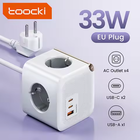 Toocki 33W GaN Power Strip Cube 4 AC Outlets 2 USB C 1 USB A PPS QC3.0 Fast Charger 4000W Extension 