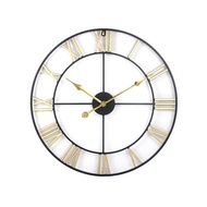 鐵製設計時鐘 雙色金針 60cm 台製機芯 金色 羅馬數字 工業風