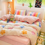 Soft 7D Milk Velvet Bedding Set, Cotton Bare Bed Sheet, Quilt Cover with Inner Lock