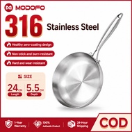 MODOFO 316 Stainless Steel Frying Pan Fried Steak Non-stick Uncoated Wok Thicken the Pot Bottom Gas 