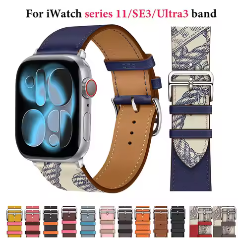 Leather Strap For Apple watch band 46mm 42mm 40mm 44mm 45mm 49mm Single Tour correa bracelet iWatch 