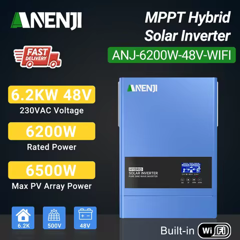 ANENJI 6.2KW Hybrid Solar Inverter 48V 220V Pure Sine Wave WIFI On Off Grid Inverters 120A Mppt ener