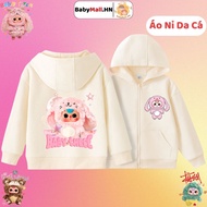 Áo Hoodie hình Baby Three cho bé gái BABYMALL áo khoác có khoá kéo có mũ cho bé chất nỉ da cá