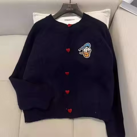 Disney Cardigan for Women Clothes Donald Duck Coat Sweater for Female Cartoon Retro Embroidery Knit