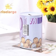 [RiseLargeS] Tinplate Cylinder Piggy Bank Euro Dollar Picture Box Household Saving Money Box new