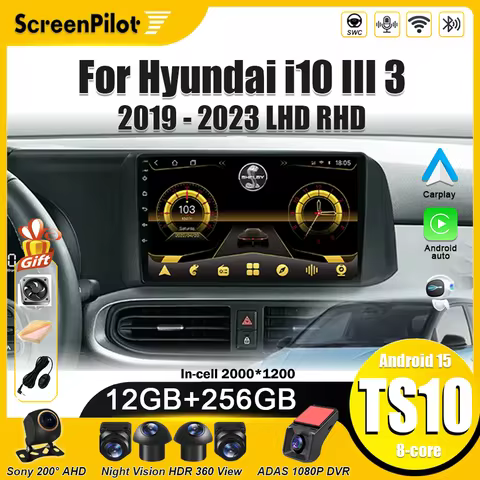 Android 16 For Hyundai i10 III 3 2019 - 2023 LHD RHD Multimedia Video Player GPS Navigation Bluetoot