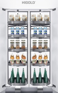 Higold tourbillion circle pantry system 360 degrees smooth rotation and free access kitchen cabinet