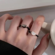 Couple Ring Sweet Cute Cat Ring Black White Cat Head Index Finger Ring Niche Beaded Ring Couple Ring