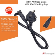 2 Pin AC Code Cable Come With UK 3 Pin Plug Top