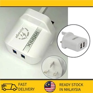 🔥 Ready Stock 🔥YIDOO 3 Pin Plug Adapter Charger 2 USB Ports Adapter USB Charger Tablet Mobile Travel