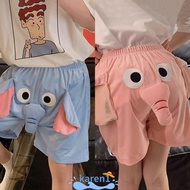 KAREN Shorts Pants, Cute Elephant Embroidered Little Flying Elephant Couple Sleeping Pants,  Elastic