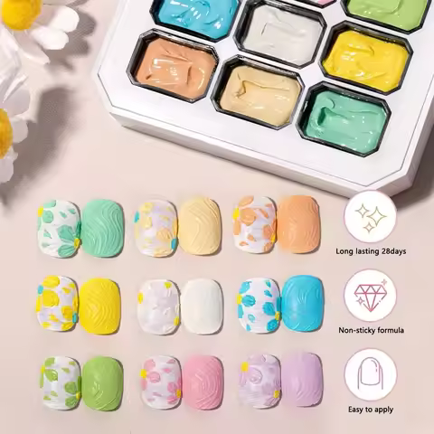 9-Colors New Nine-grid Versatile Long-lasting No-wash Gradient Macaron Oil Painting Gel Nail Art