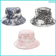 Alia Unisex Chinese Ink Painting Vintage Bucket Hat Tie-Dye Printed Outdoor Sunscreen Harajuku Hip H