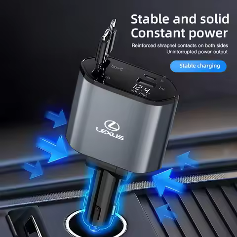 Retractable Car Charger, 4 in 1 Fast Charging Car Charger 120W For Lexus FSPORT LBX NX RX 350h 450h 