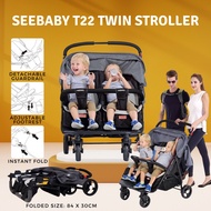 Seebaby T22 Double Stroller Twins Pram Side by Side Twins Baby Stroller Portable Foldable Double Seat Stroller Can Sit Reclining Double BB Stroller Can Into Elevator 2 Baby Trolley