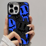 Case for iPhone 8 7 8plus 6plus 14 15 X XR XS MAX 12Promax 12 13Promax 15Promax 11 14Promax 13 Blue Skull Pattern Metal Photo Frame Shockproof Protective Soft Case