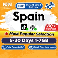 Spain eSIM Ultra 5-30Days 1-7GB 5G/4G Data | Instant 24h Email Delivery | High Speed Travel Data Spa