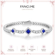 FANCIME "Square Sparkle" September Birthstone Sapphire Sterling Silver Tennis Bracelets