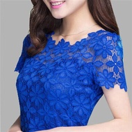 Woman Lace Shirt Short Sleeve Slim Lace Sexy Chiffon Blouse s-5XL