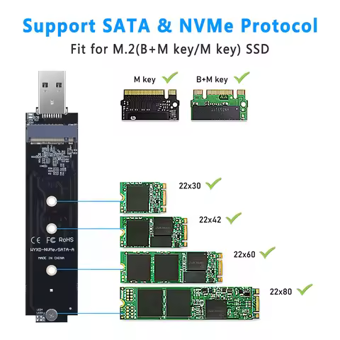 NVME To USB Adapter Max 2TB USB 3.1 Gen 2 To M.2 NVMe SSD Converter Adapter M.2 NVME USB 3.1 Adapter