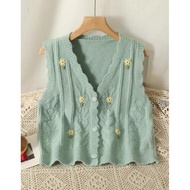 WOMEN'S KNIT VEST WOMEN'S OUTER KNIT VEST FLOWER WOMEN'S TOP MX788 H FS