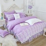 鋪棉床罩 標準雙人床罩 公主風床罩 簡約風情 紫色 蕾絲床罩 結婚床罩 床裙組 荷葉邊 100%精梳棉 任何尺寸可訂製