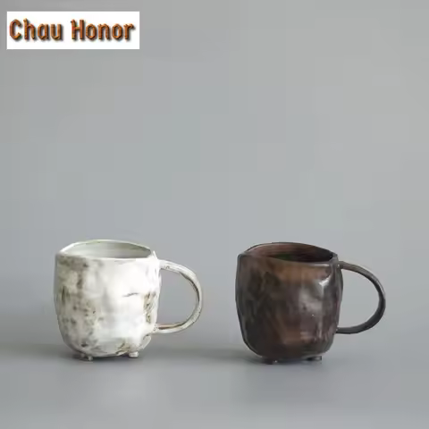 220ml Vintage Coffee Mug Unique Japanese Retro Style Ceramic Cups Coarse Pottery Clay Breakfast Cup 