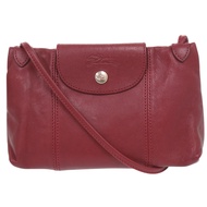 Longchamp Le Pliage 皮革單肩包，波爾多紅，0518，成色極佳 [二手] Longchamp
