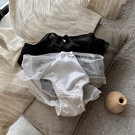 Satin & Lace Underwear for Women Sexy Middle to Low Waist Panties with Exquisite Pearl Bowknot 女士性感蕾