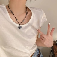 Black Heart Opal Beads Pendant Necklace Butterfly Choker Clavicle Chain for Women Girls