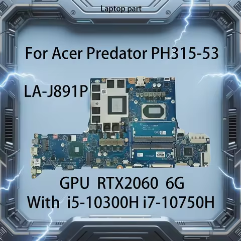 Laptop Motherboard LA-J891P For Acer Predator PH315-53 Nitro 5 AN515-52 With CPU i5-10300H i7-10750H