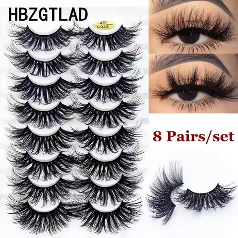 HBZGTLAD 8pairs 25mm long 3D Mink Lashes Natural Long False Eyelashes Dramatic Volume Fake Lashes Ma