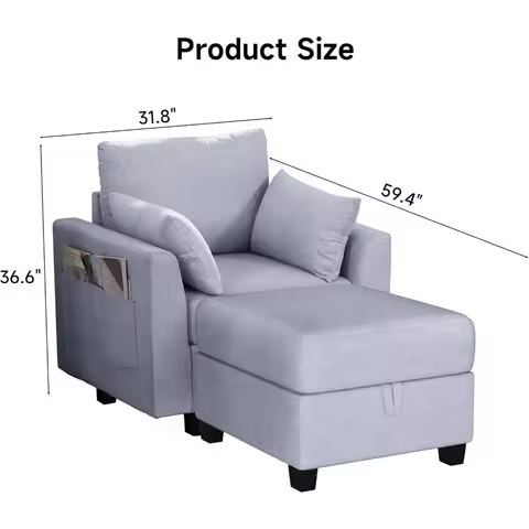 31.8" Chaise Lounge Indoor, Linen Upholstered Sofa Bed with Throw Pillows and Armrests, Lazy Chair S