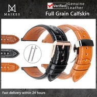 MAIKES Genuine Leather Watchbands Bracelet Black Brown Cowhide Watch Strap For Women Men 20mm 22mm Wrist Band