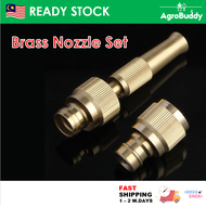 AgroBuddy Solid Brass Spray Nozzle With Hose Plug Connector For Garden Watering | Set Muncung Hos Lo