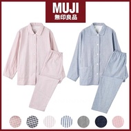 🏆 ญี่ปุ่นและเกาหลีใต้ชุด muji MUJI ชุดนอนผู้ชายและผู้หญิงผ้าก๊อซสองชั้นชุดอยู่บ้านไม่มีตะเข็บด้านข้า