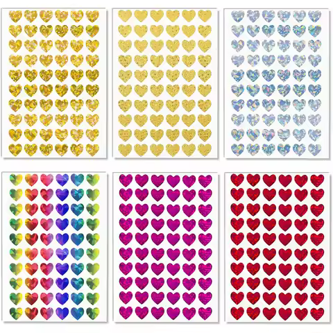 Holographic Rainbow Glitter Heart Stickers Sparkly Sticker for Behavior Chart Student Planner, Decor