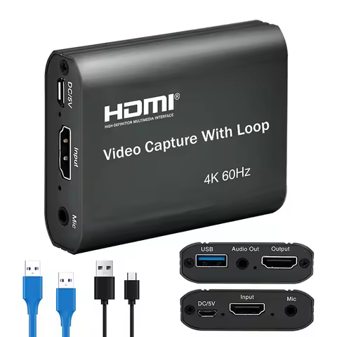 4K Video Capture Card HDMI USB Video Recorder with Loop 1080P 60Hz HDMI Device Game Capture with Aud