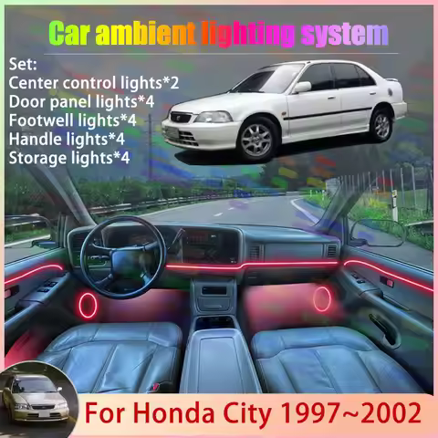 For Honda City MK3 3th 3A2 3A3 SX8 1997~2002 1998 2/18 in 1 Car Atmosphere Light Lamp RGB Shade Ense