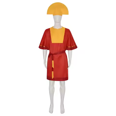 Anime Emperor Kuzco Cosplay Costume King Jumpsuit Yellow Hat Belt Outfit Fancy Uniform Halloween Dis